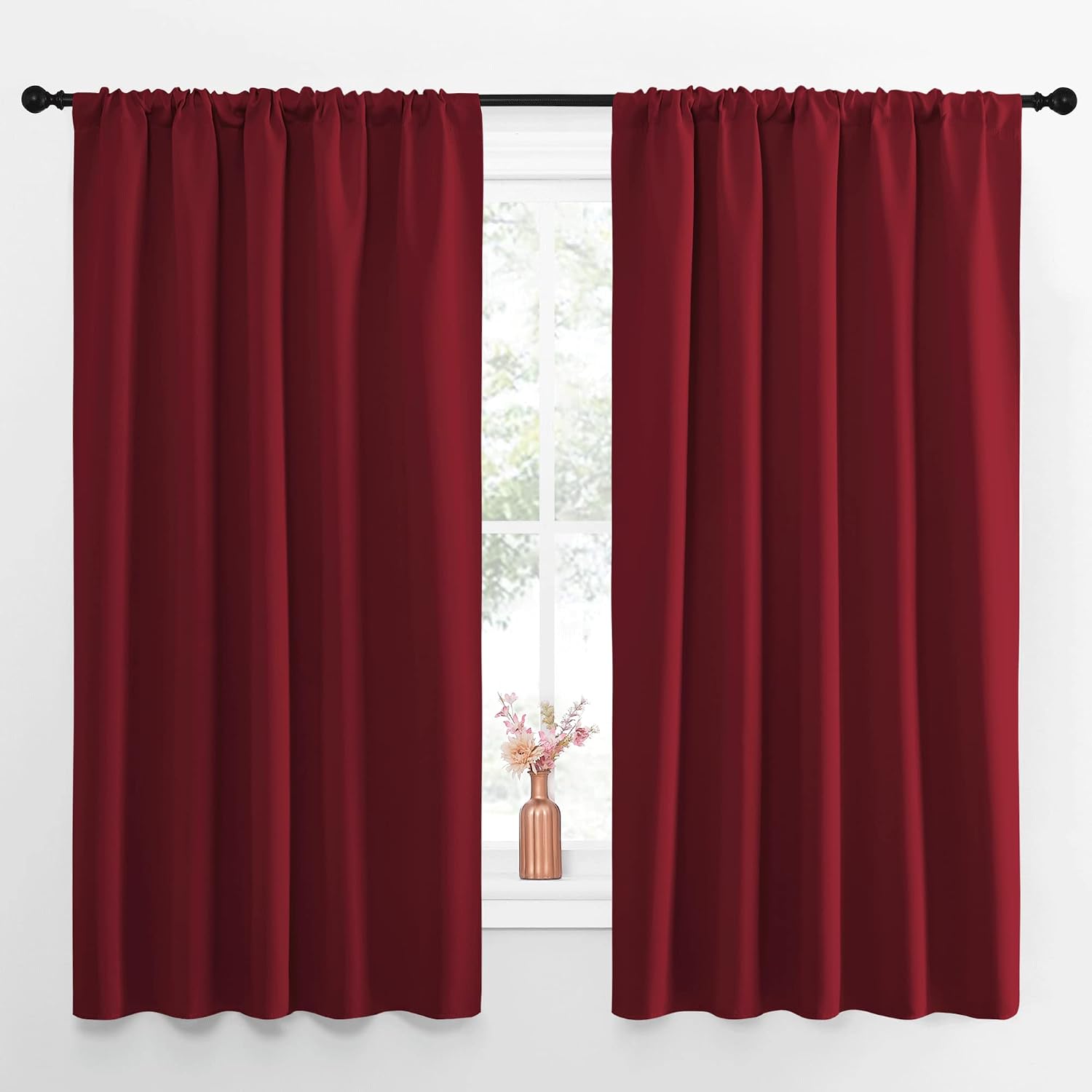 NICETOWN Christmas Burgundy Blackout Curtains and Drapes - Soft Fabric Thermal Insulated Solid Rod Pocket Room Darkening Draperies for…
