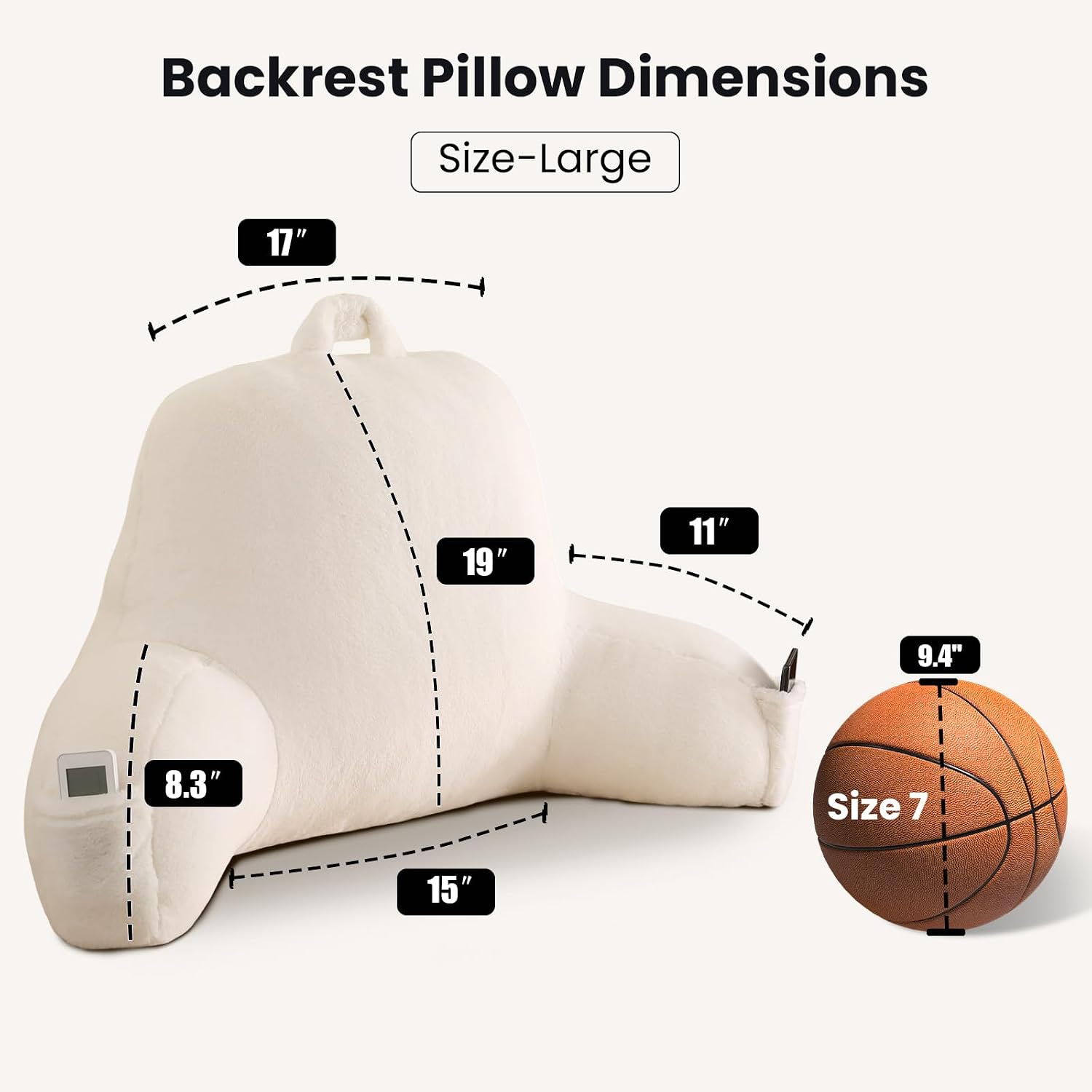 Pajeo Large Plush Backrest Pillow for Sitting in Bed, Faux Fur Sitting Pillow with Support Arms, Oeko-TEX Certified Aesthetic Lounging Pillow…