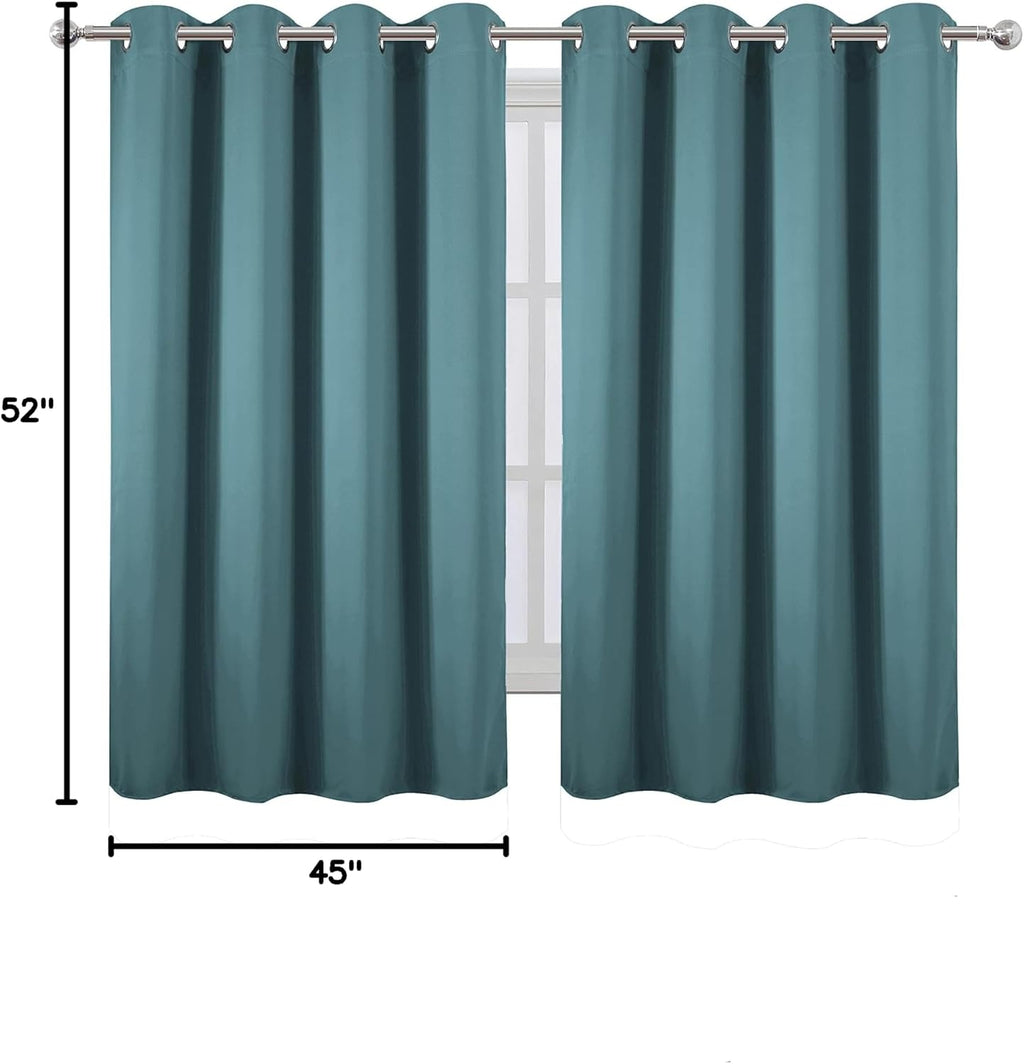 Lemomo Blackout Curtains 52 x 45 inch/Sea Teal Curtains Set of 2 Panels/Thermal Insulated Room Darkening Bedroom Curtains 45 inch silver