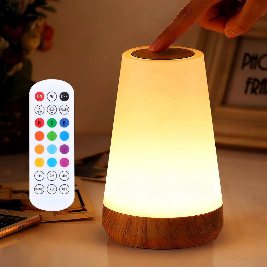Night Light, Dimmable Touch Lamp and Remote Control, 13 RGB Colors & 5 Brightness, Rechargeable Bedside Table Lamp for Baby Kids Nursery…