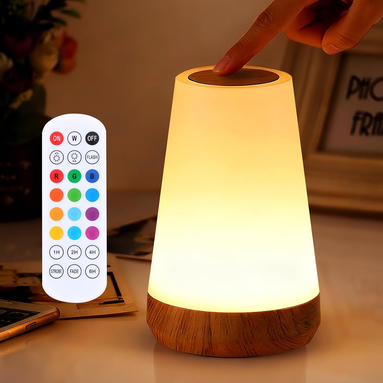 Night Light, Dimmable Touch Lamp and Remote Control, 13 RGB Colors & 5 Brightness, Rechargeable Bedside Table Lamp for Baby Kids Nursery…