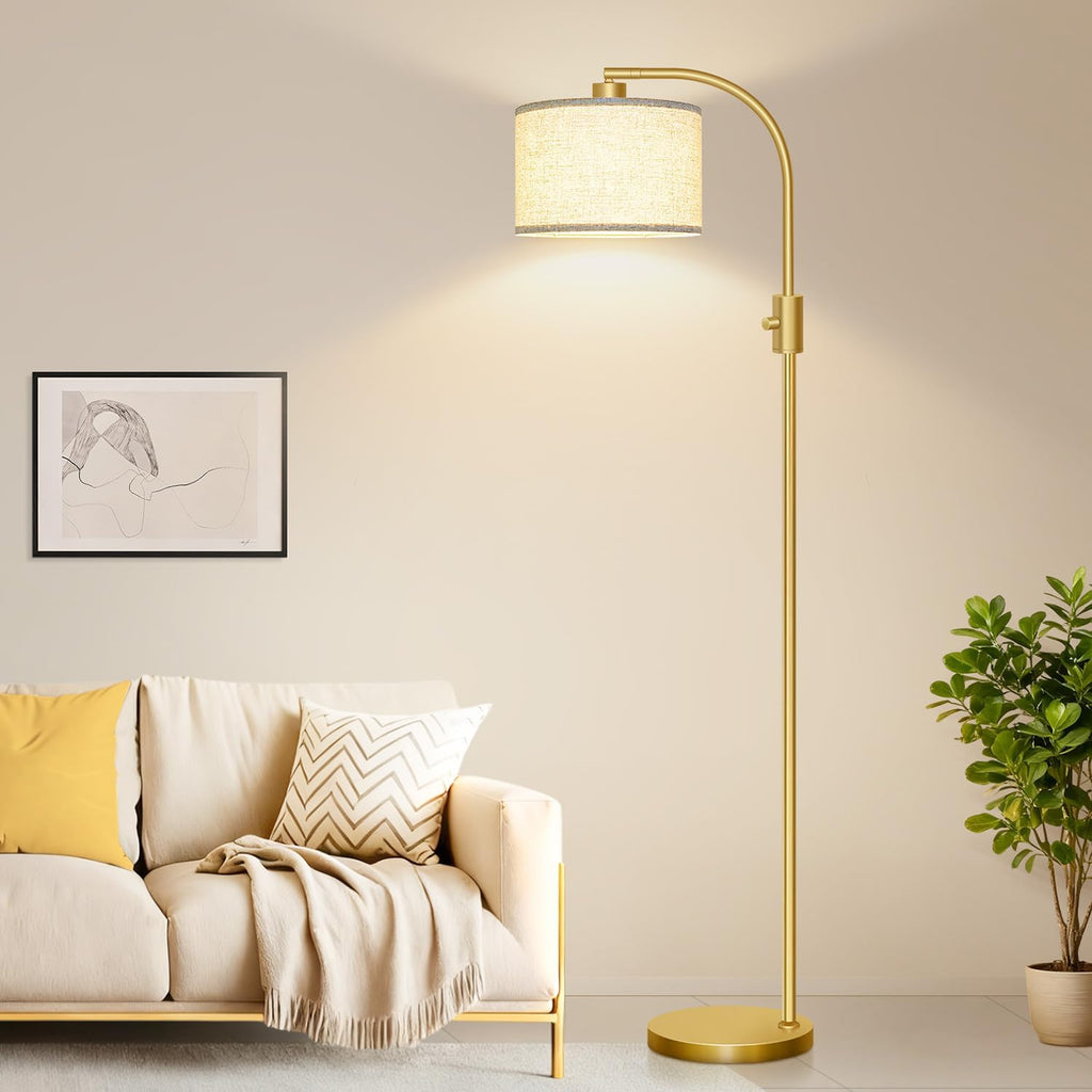 Nintiue Upgraded Modern Arc Dimmable Tall Standing Floor Lamp with Linen Shade, 1200 Lumens LED Bulb Included, for Living & Reading Room…