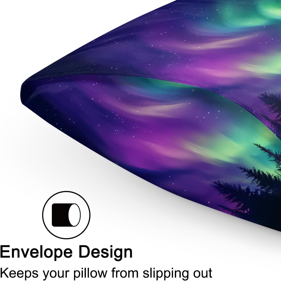 Satin Pillowcase for Hair and Skin, Standard Size Northern Light Aurora Decorative Pillow Sham with Envelope Closure Pillow Cover for…