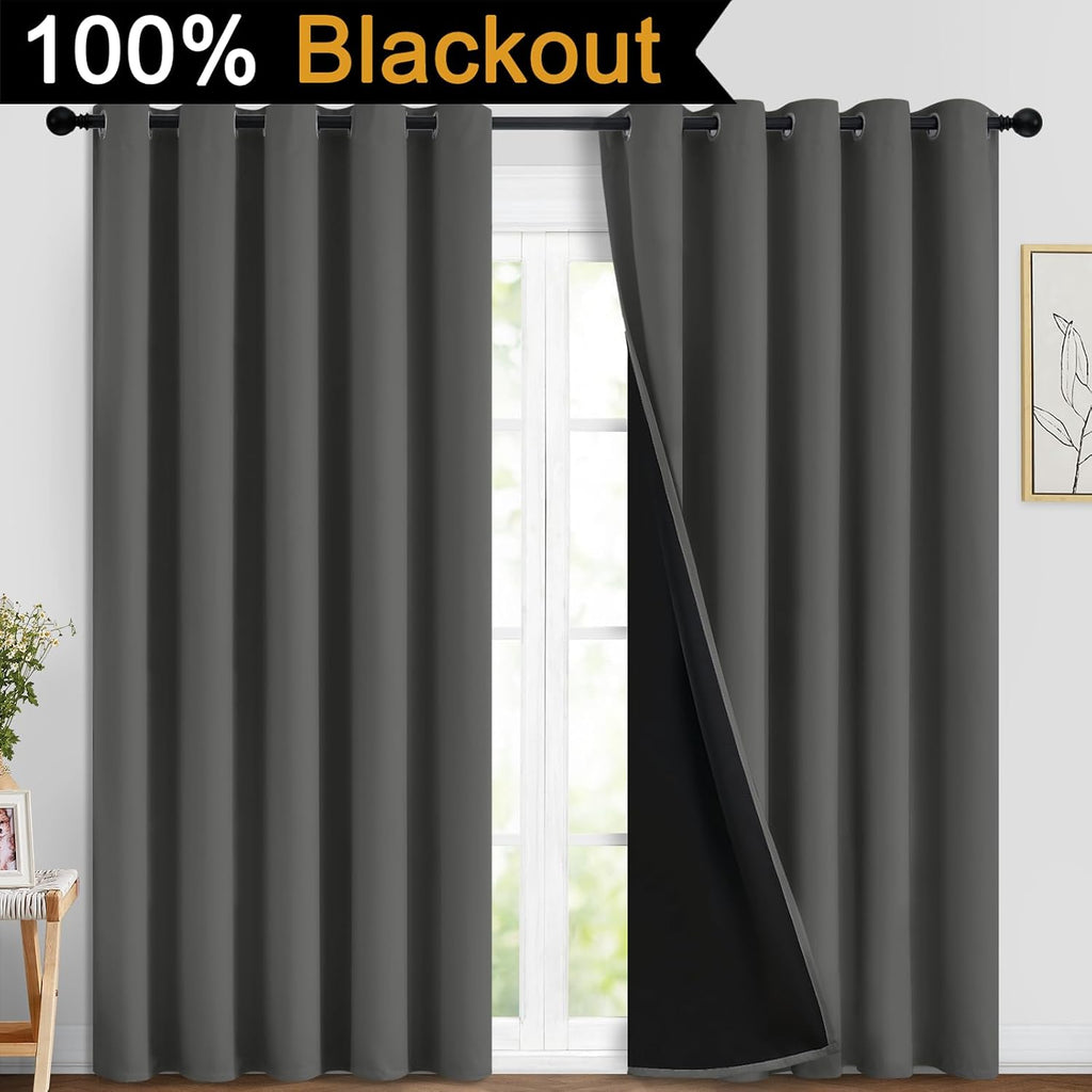 Yakamok Full Shade Curtain Panels, Heavy Duty Lined Curtains 84 Inches Long, Thermal Insulated Room Darkening Curtains with Black Liner for…