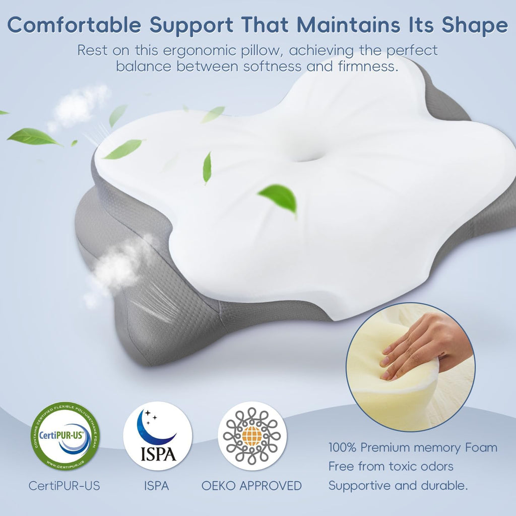 FyovaHome Cervical Neck Pillow, Ergonomic Memory Foam Pillows for Neck with Breathable Pillowcase, Adjustable Contour Neck Support Pillow f…