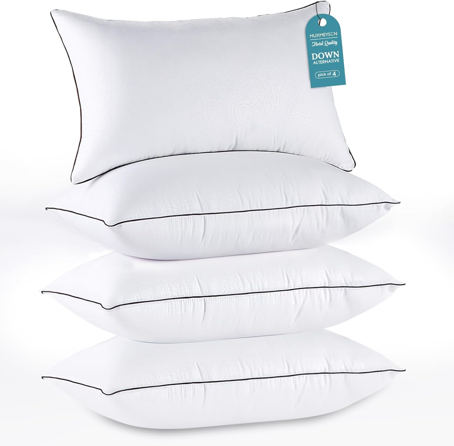 HUXMEYSON King Size Pillows Set of 4, Luxury Hotel Bed Pillows Set with Down Alternative Filling for Side and Back Sleepers