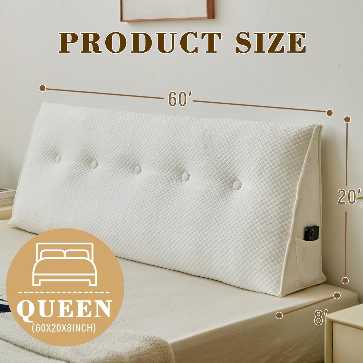 ZTVZTV Wedge Headboard Pillow for Bed, Queen Dorm Headboard Pillow Support for Sitting Up, Reading, Relaxing, Bolster Pillow with Re…