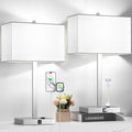 21" Set of 2 Touch Control Table Lamps with 2 USB & AC Outlets, 3-Way Dimmable Modern Nightstand Lamps for Bedroom Living Room Office…