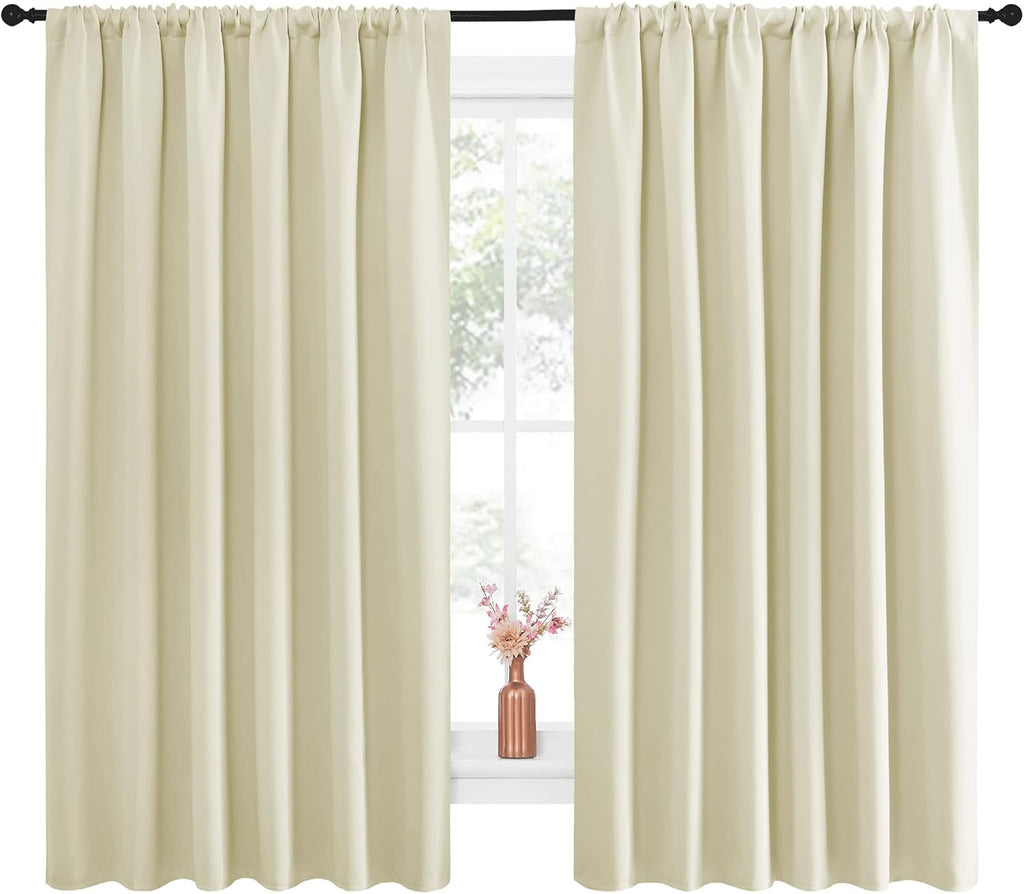 NICETOWN Blackout Curtains for Bedroom, Home Decorations Thermal Insulated Solid Rod Pocket Blackout Drapes for Cafe (Beige, One Pair, 70…