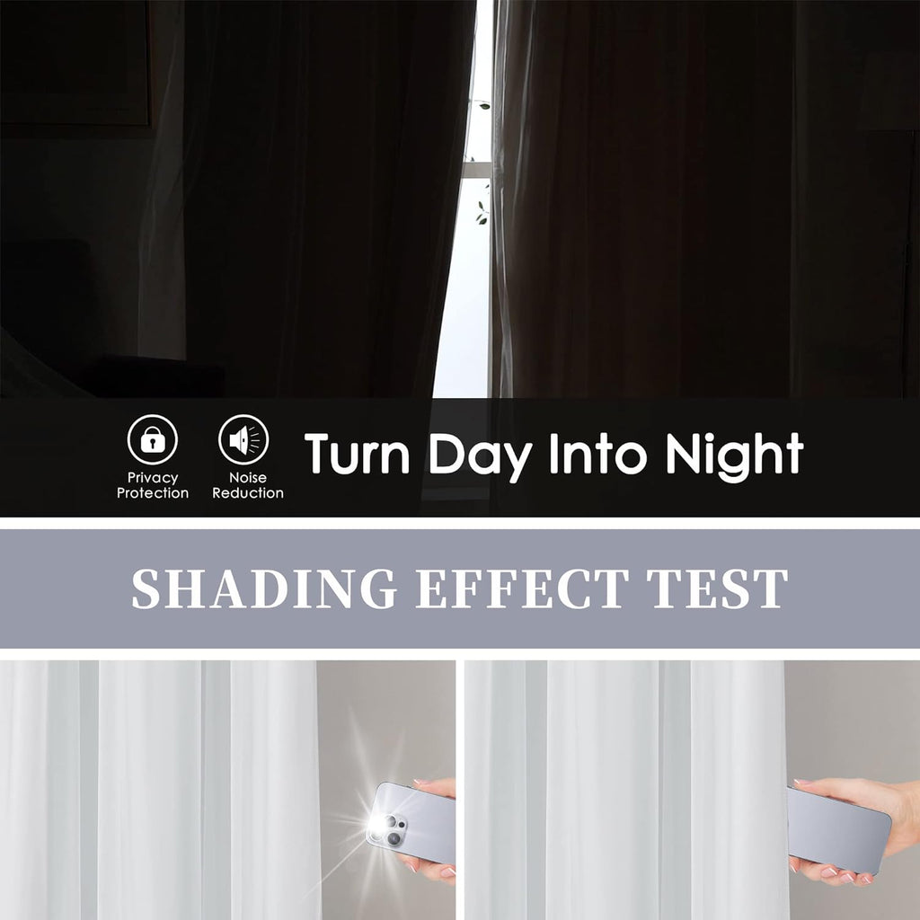 Bujasso White Full Blackout Curtain Panels with Sheer Overlay Mix and Match Double Layer Thermal Insulated Window Treatment Set for Living…