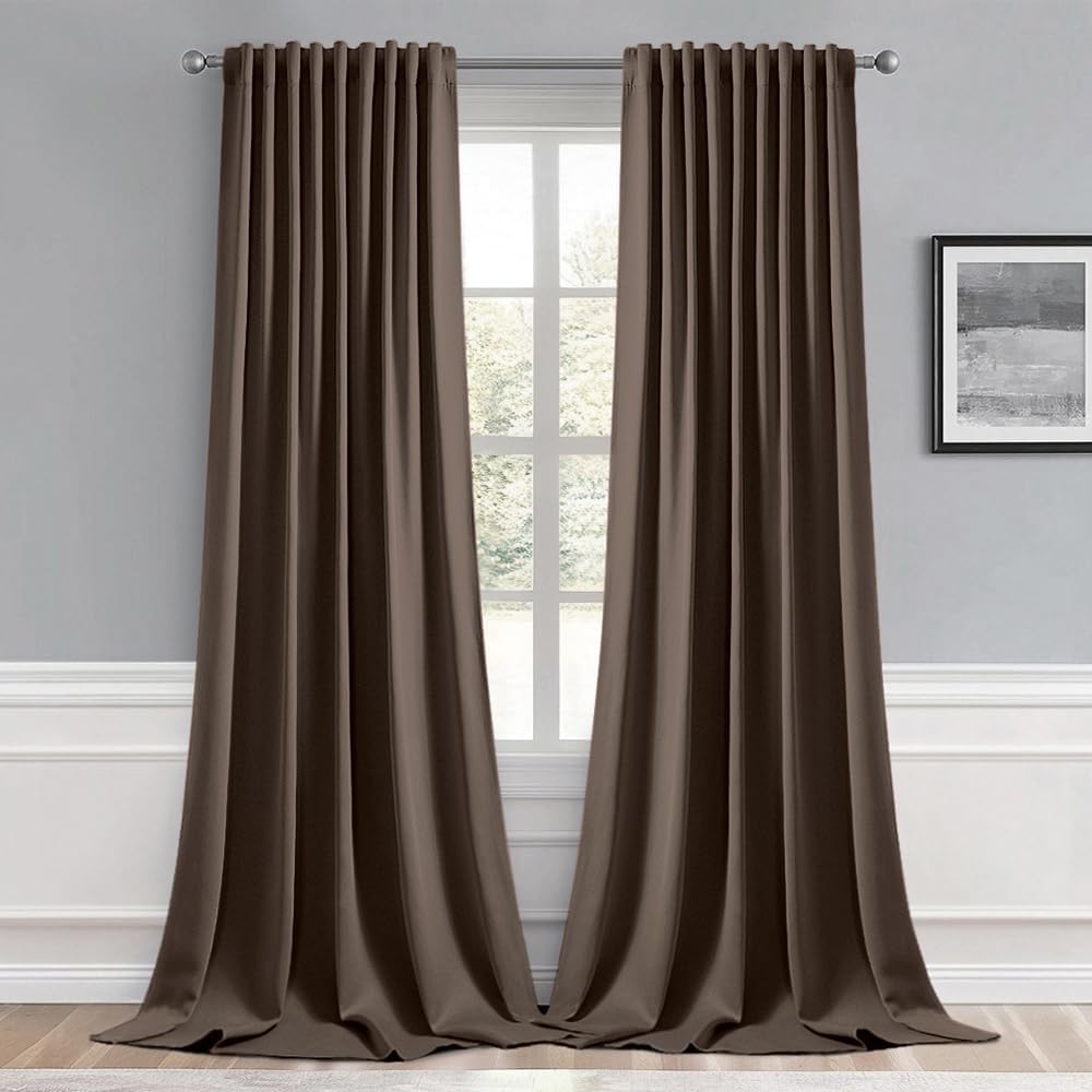 Miulee Chocolate Brown Back Tab Blackout Curtains 108 Inch Long 2 Panels Set for Bedroom, Rod Pocket/Pinch Pleat Extra Long Thermal Insulat…