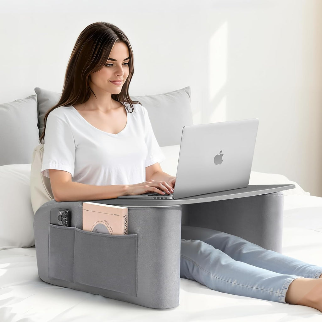 OPTIXCELL Reading Pillow for Gaming with Ergonomic Arm Rests, Wooden Lap Desk for Laptop, Support Pillow with Side Pockets for Reading…