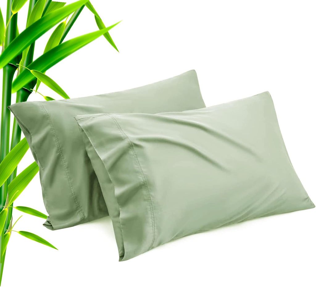 TELUS Green Pillow Cases Standard Size 2 Pack, Bamboo Rayon Cooling Pillowcases with Envelope Closure, Cool Breathable Pillow Cover for…