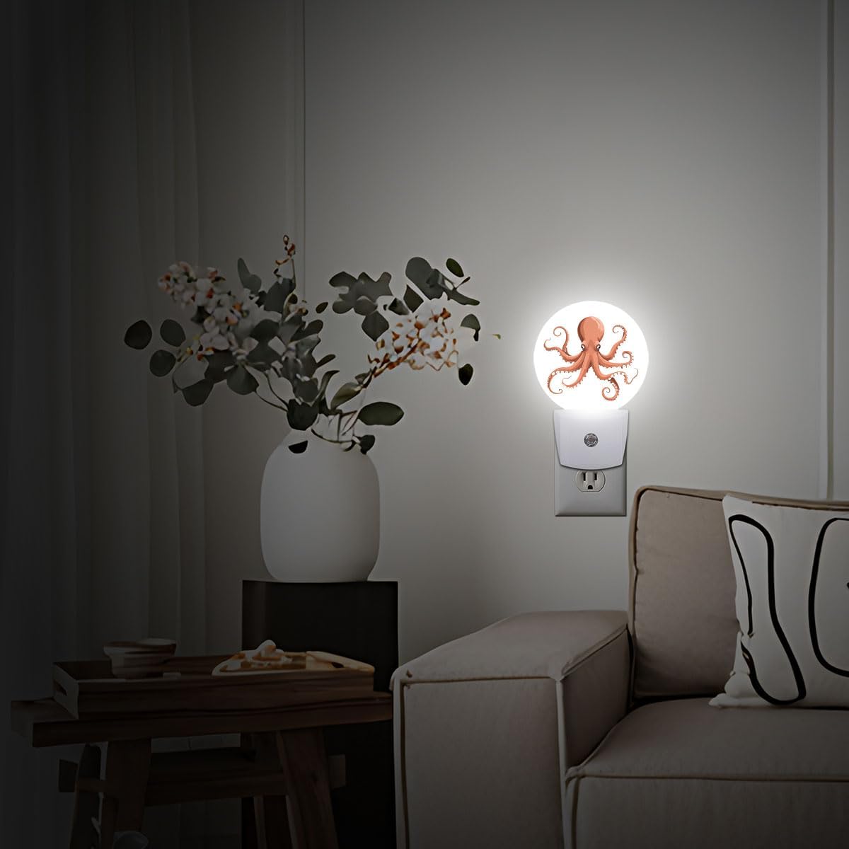 Octopus Plug in Night Light Auto Light Round Lamps Energy Saving Gift for Women Men Friends
