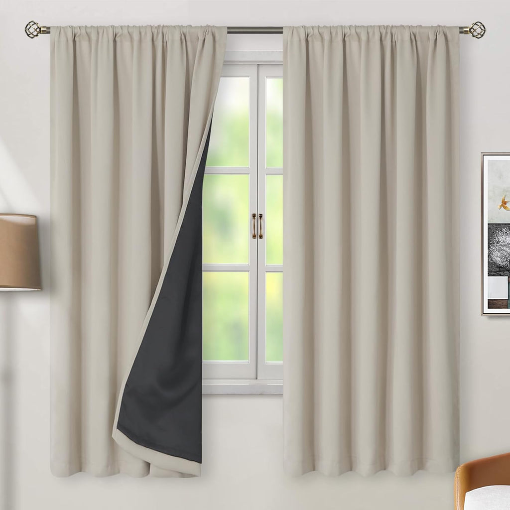 BGment 100% Room Darkening Thermal Insulated Blackout Curtains 72 Inches Long with Liner, Rod Pocket and Back Tab Double Layer Noise…
