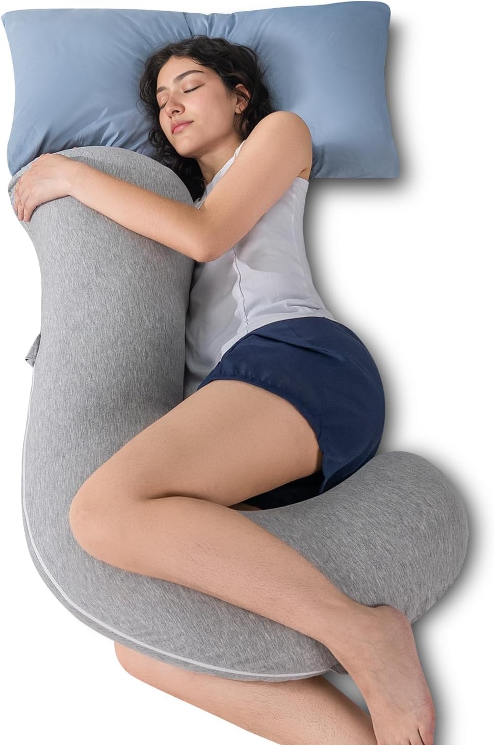 Queenrose QUEEN ROSE Body Pillow, Full Body Support Pillow for Side Sleepers, Cooling Soft S Shaped Hug Pillow for Adults, Grey Grey