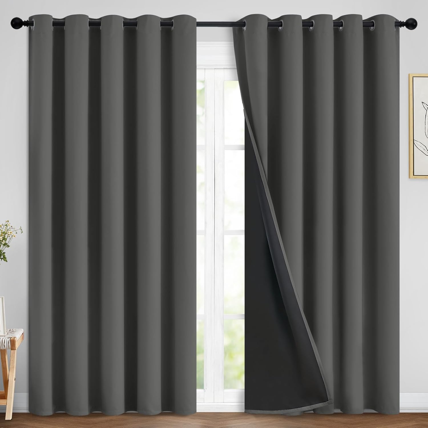 Yakamok Full Shade Curtain Panels, Heavy Duty Lined Curtains 84 Inches Long, Thermal Insulated Room Darkening Curtains with Black Liner for…