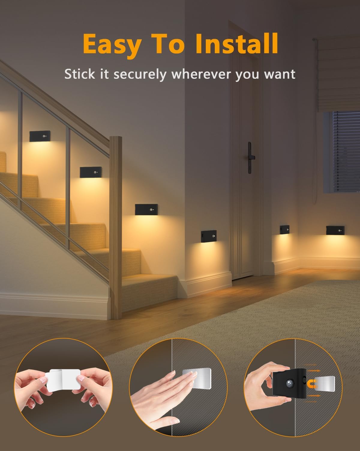 WILLED Motion Sensor Night Lights, Wireless Stair Lights Indoor, Battery Rechargeable Night Lights for Stairway, Hallway, Kitchen…
