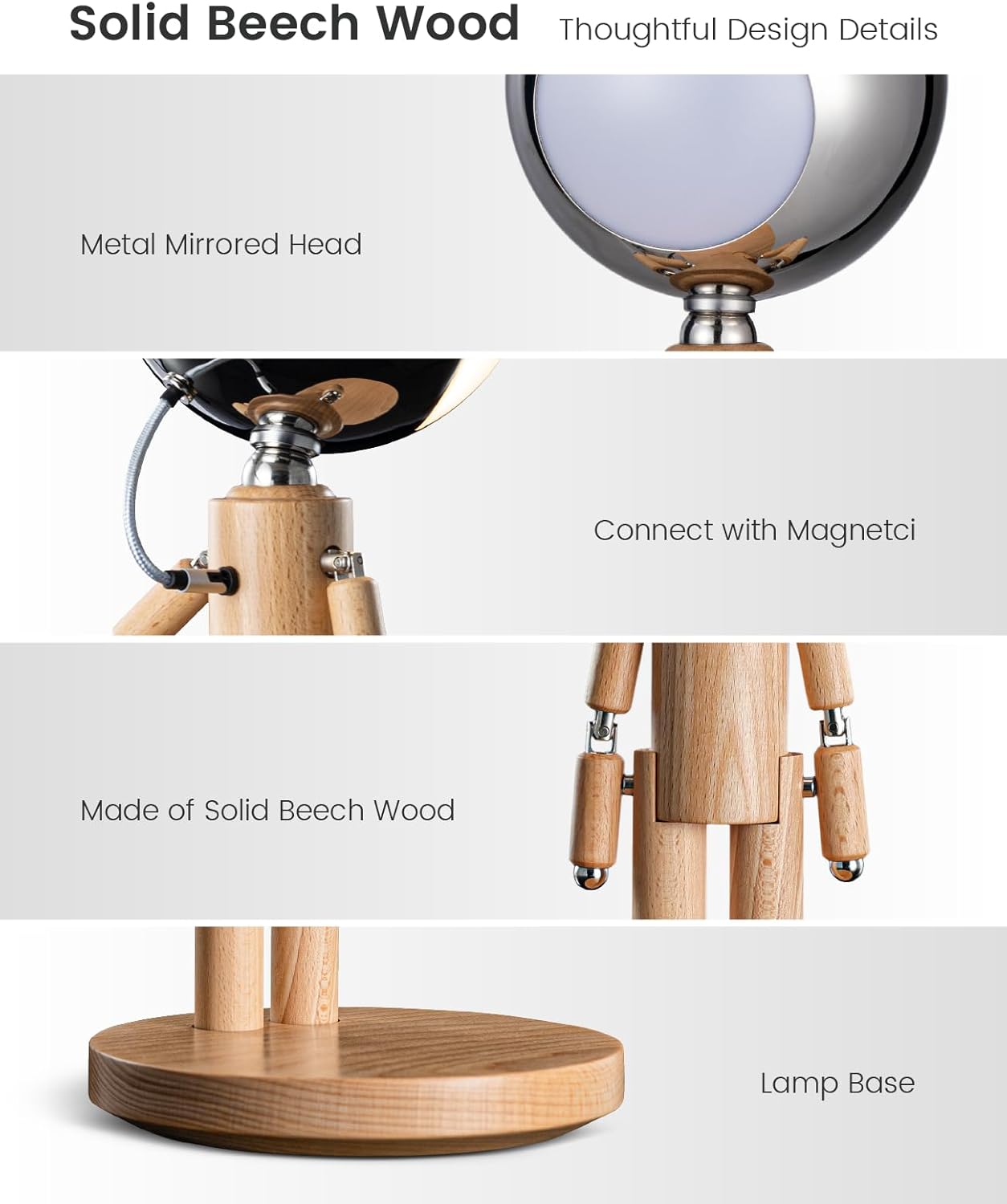 Rechargeable Cordless Desk Lamp, Creative Wooden Table Lamp with 3 Color &Stepless Dimming, Adjustable Pause Moon Lamp, Unique Decorative…