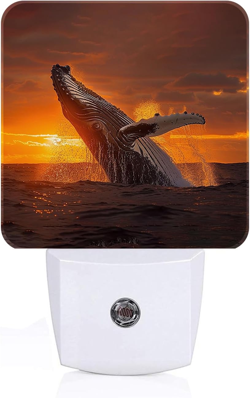 Sunset Humpback Whale Night Light, Plug Into Wall for Boys Girls Bedroom Decorative Square Night Light Lamp 0.5w Sleep Friendly