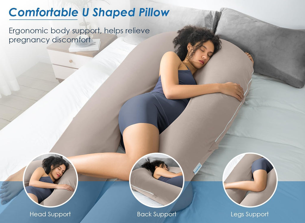 QUEEN ROSE Extra Long U Shaped Body Pillow, Cooling Pregnancy Pillows for Sleeping, 65 Inch Full Body Support Maternity Pillow for…