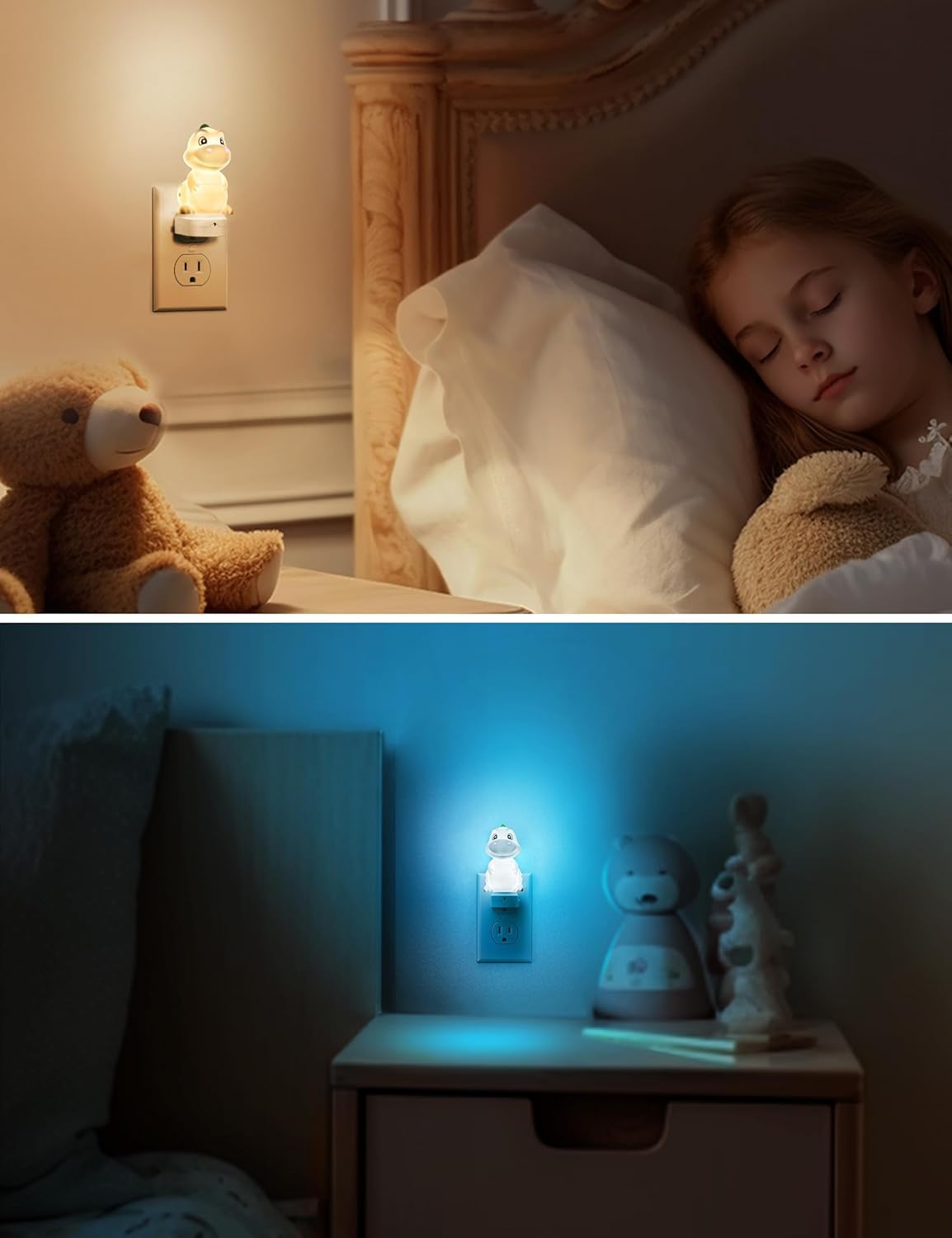 L LOHAS LED Plug in Night Light for Kids,2-Pack 3D Cute Dinosaur Night Lights with Dusk to Dawn Sensor, RGB+Soft White 3000K Dinosaur…