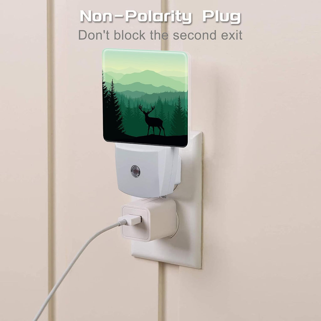 Misty Forest Deer and Mountain Night Light for Kids, Natural Landscape Wild Animal Night Light Plug in with Dusk to Dawn Sensor,0.5w…