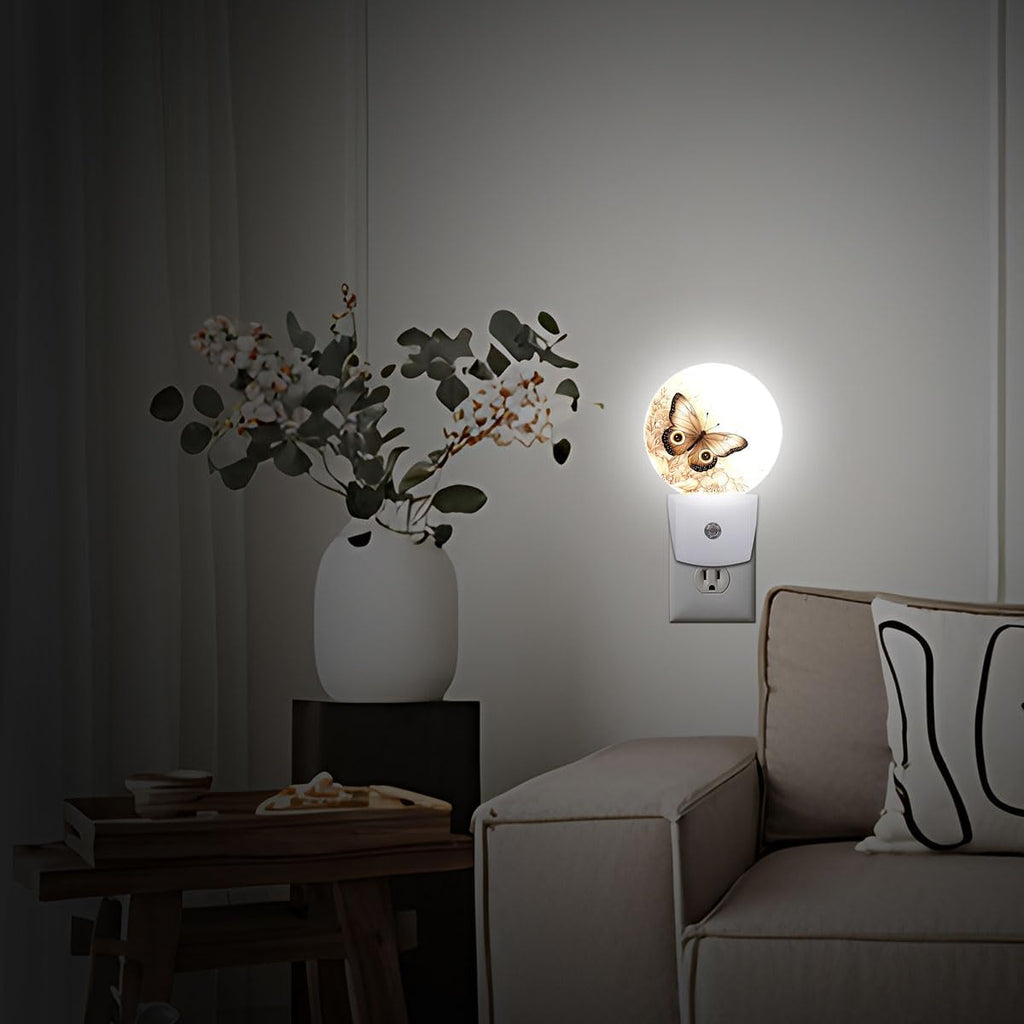 Butterfly Flowers Plug in Night Light Auto Light Round Lamps Energy Saving Gift for Women Men Friends
