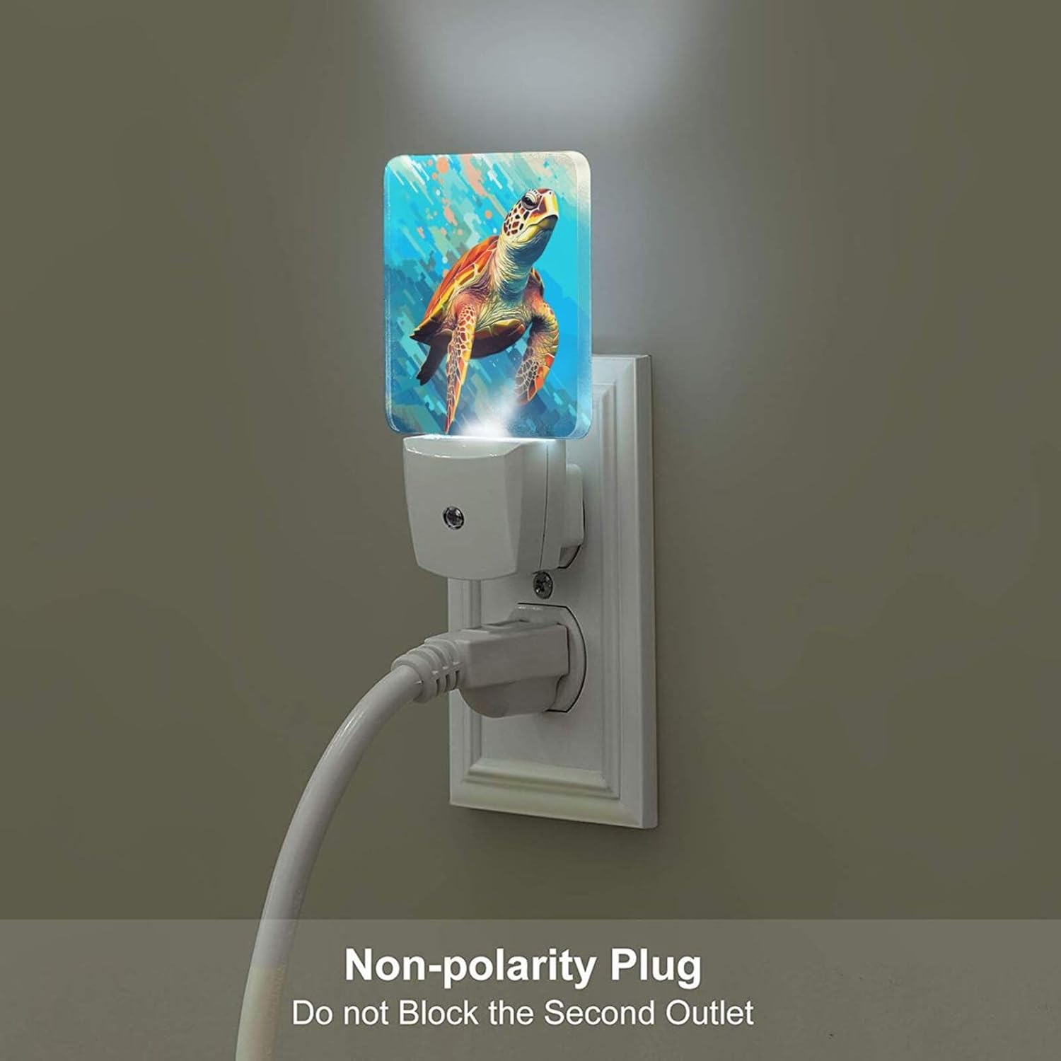 Watercolor Wild Turtle Night Light, Plug Into Wall for Boys Girls Bedroom Decorative Square Night Light Lamp 0.5w Sleep Friendly