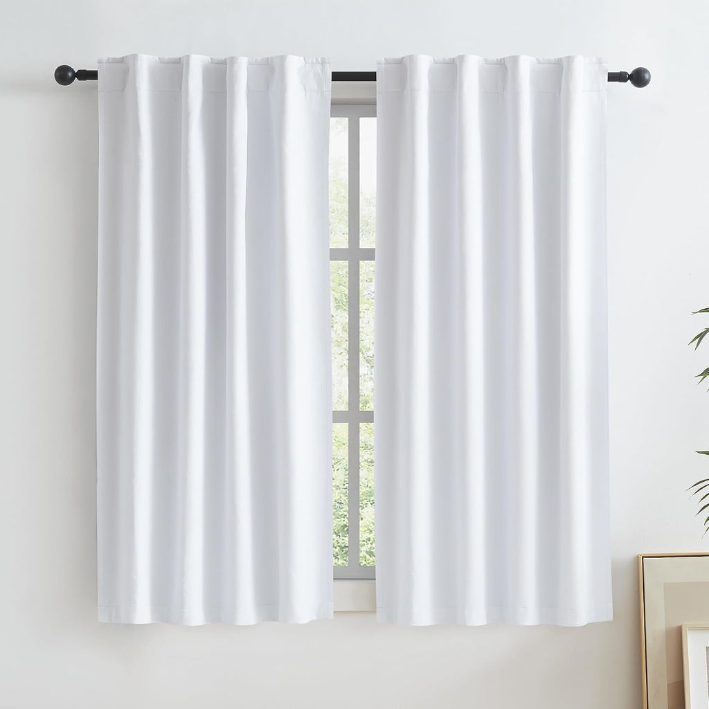 Keqiaosuocai Short White Blackout Curtains Natural Back Tab Rod Pocket Narrow Curtain Panels for Small Window Cafe Kitchen Curtains 45 Inch…