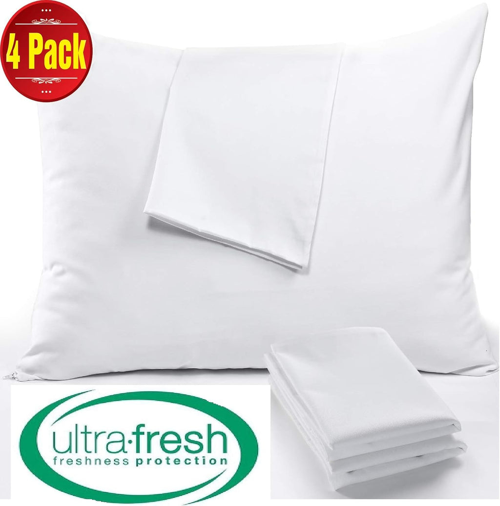 NiagaraSleepSolution Niagara 4 Pack Pillow Protectors Standard 20x26 Inches Ultra Fresh Treated 100% Cotton Non Crinkle Quiet…
