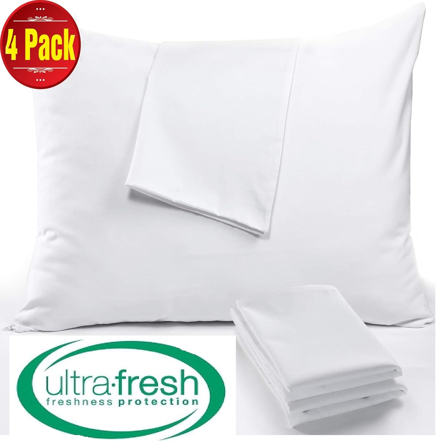 NiagaraSleepSolution Niagara 4 Pack Pillow Protectors Standard 20x26 Inches Ultra Fresh Treated 100% Cotton Non Crinkle Quiet…