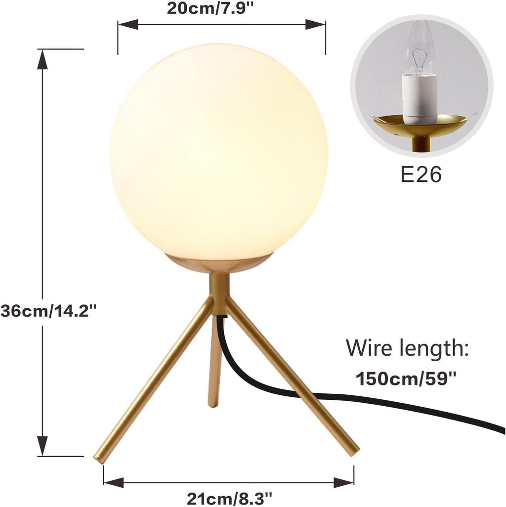Bokt Mid Century Modern Table Lamp - Gold Glass Globe Desk Reading Lamp - Contemporary Minimalist Brushed Brass Bedside Desk Nightstand Ind…