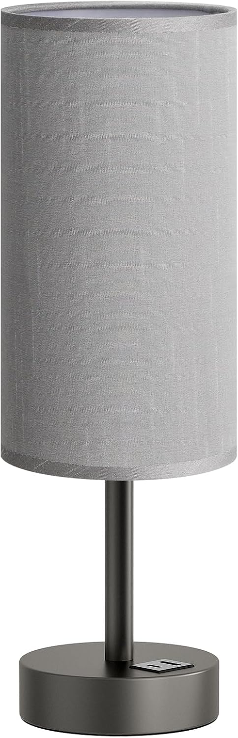 Dicoool Small Touch Bedside Lamp with USB - 3 Way Dimmable Grey Table Lamp for Bedroom, Nightstand Lamp with Charging Station for Desk…