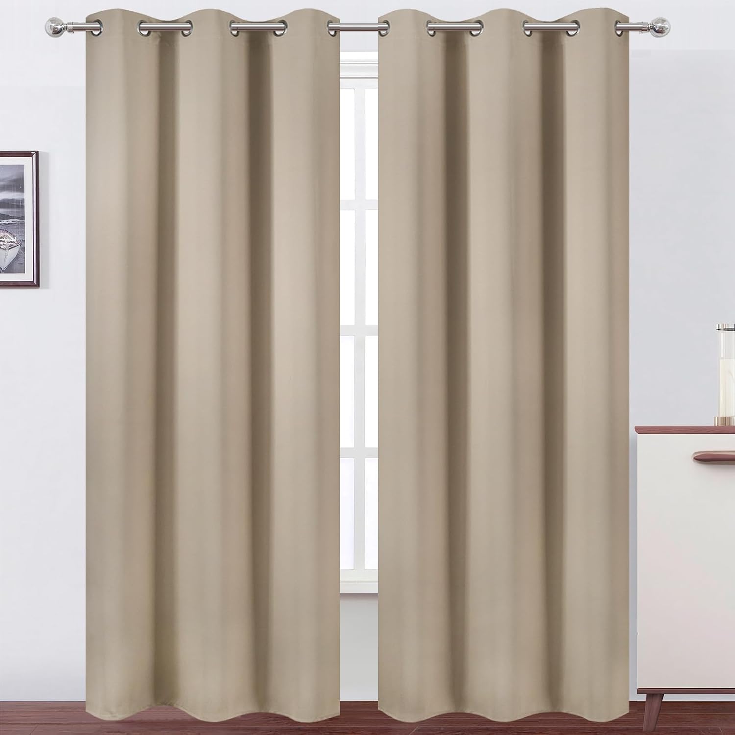 Lemomo Khaki Thermal Blackout Curtains/38 x 84 Inch/Set of 2 Panels Room Darkening Curtains for Bedroom 84 Inch silver