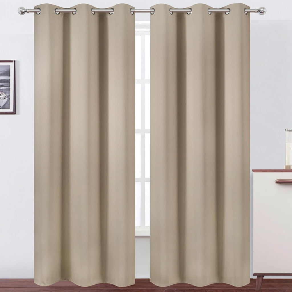 Lemomo Khaki Thermal Blackout Curtains/42 x 95 Inch/Set of 2 Panels Room Darkening Curtains for Bedroom 95 Inch silver