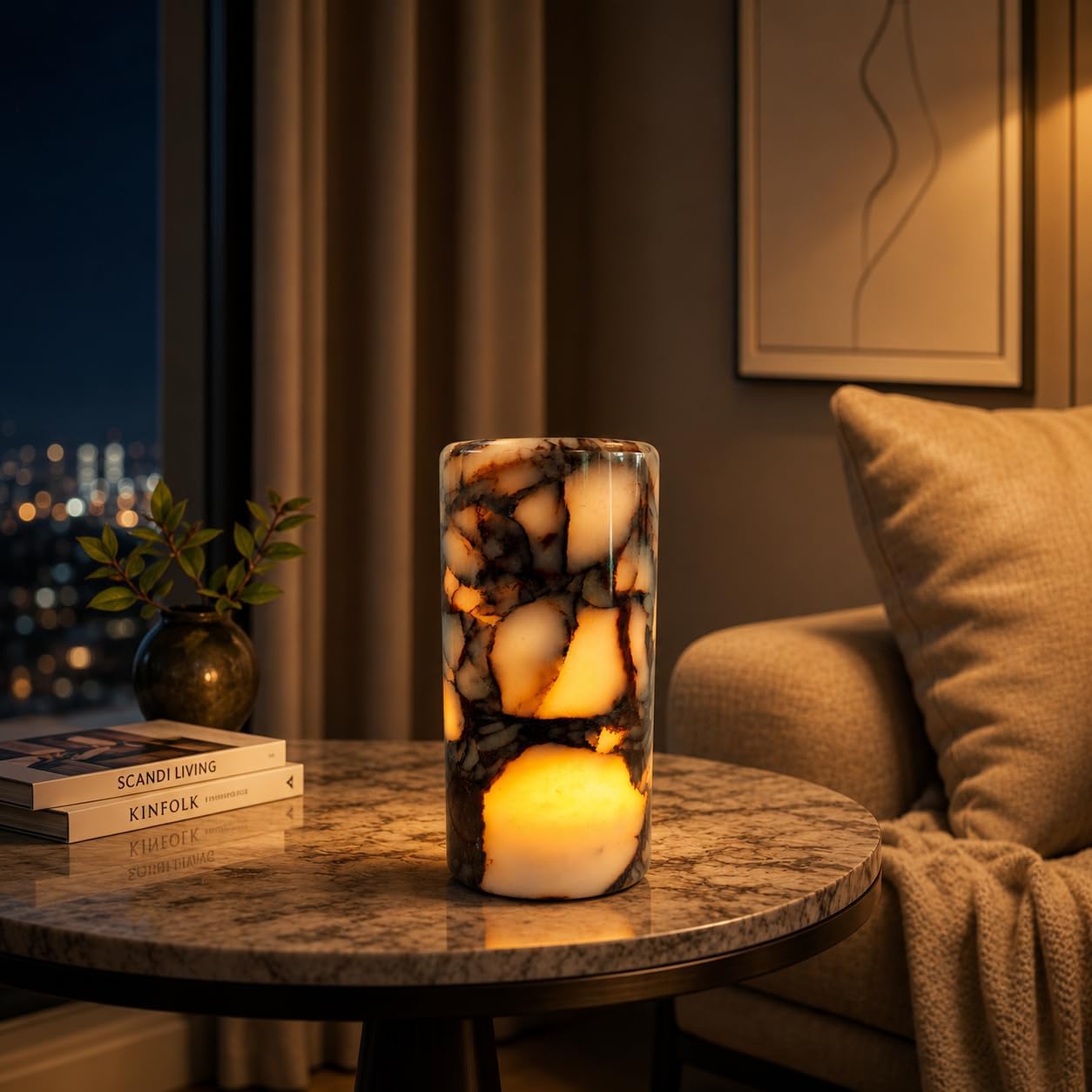100% Marble Touch Pat Lamp, Unique Natural Stone Small Night Table Lamp, Type-C Rechargeable 3-Way Dimmable Bedside Lamp, Warm Ambient…