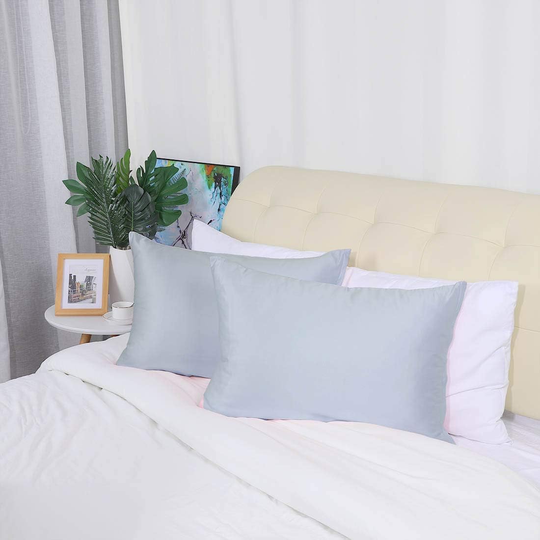 uxcell King Satin Pillowcase with Zipper, Super Soft and Luxury, Silky Pillow Cases Covers Set of 2, 21"x37", Silver