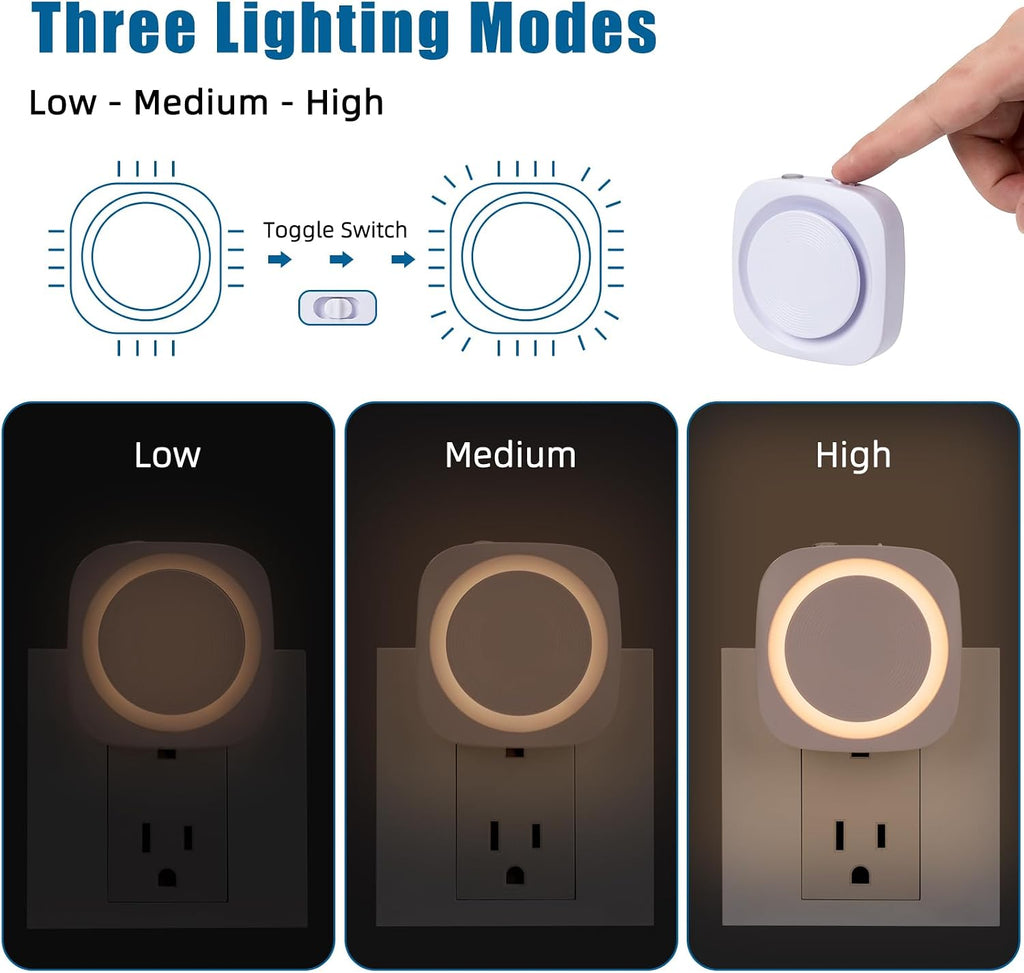 Warm Night Lights Plug into Wall, 4 Packs Dimmable Night Light with Dust to Dawn Sensor, Automatically Turn on and Off, Gentle Glow…
