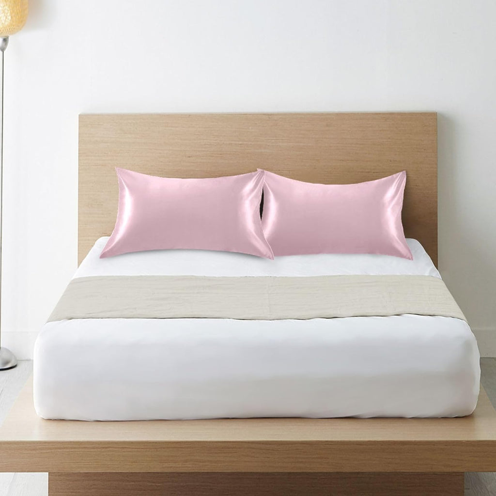 Pink Color Pillow Covers Silk Pillowcase for Hair and Skin Breathable Smooth Soft Satin Pillowcase King Size Pillow Case for Hot Sleepers…