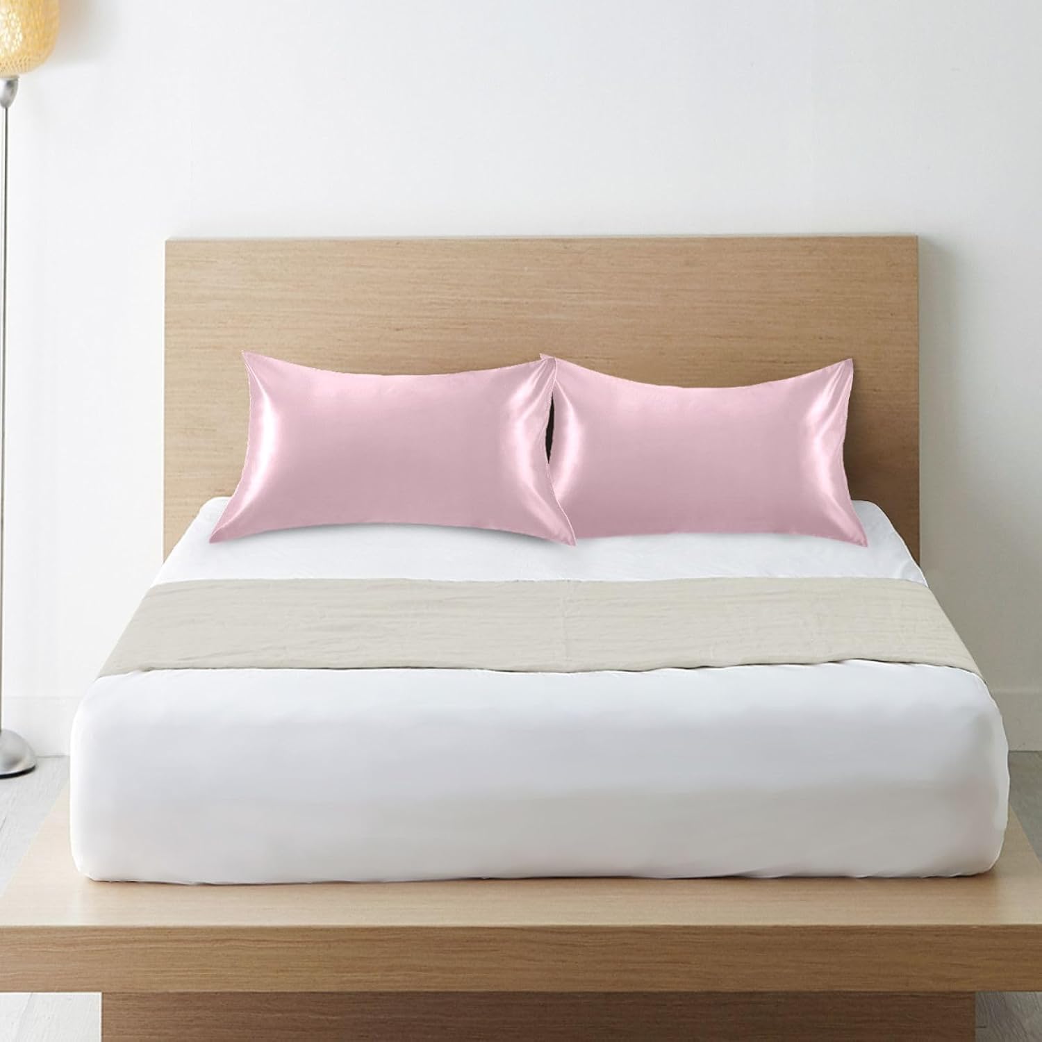 Pink Color Pillow Covers Silk Pillowcase for Hair and Skin Breathable Smooth Soft Satin Pillowcase King Size Pillow Case for Hot Sleepers…