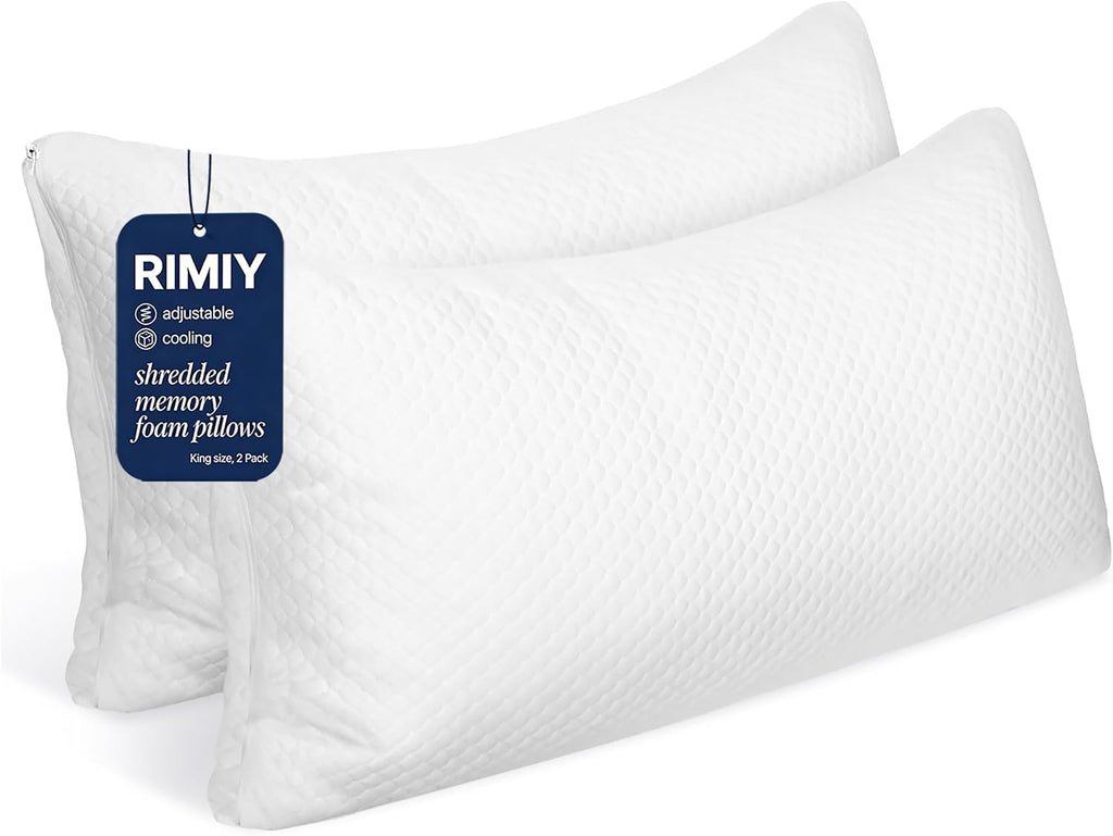 Cooling Adjustable Memory Foam Pillows Queen Size Set of 2, Bamboo Firm Pillow w/Washable Zippered Cover, Luxury Bed Pillow for Side…