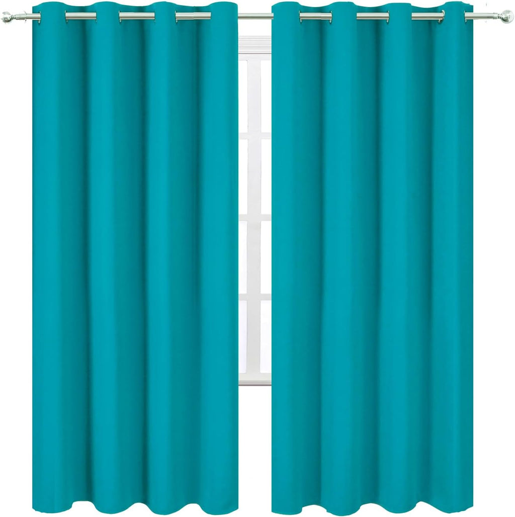 Lemomo Blackout Curtains 66 x 72 Inch Long Teal Curtains Set of 2 Panels Room Darkening Curtains for Bedroom and Living Room 72 Inch silver