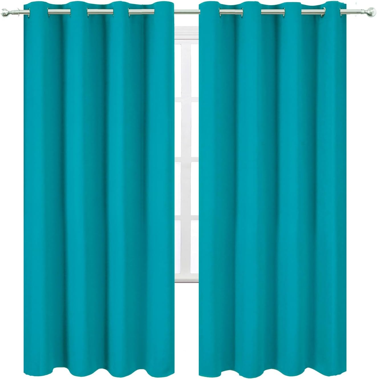 Lemomo Blackout Curtains 66 x 72 Inch Long Teal Curtains Set of 2 Panels Room Darkening Curtains for Bedroom and Living Room 72 Inch silver
