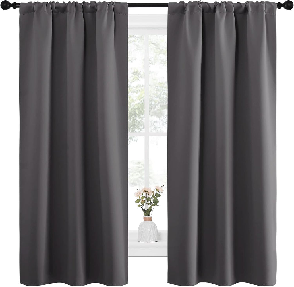 NICETOWN Grey Window Curtains for Bedroom - Home Decoration Thermal Insulated Rod Pocket Blackout Blinds & Drapes for Small Windows…