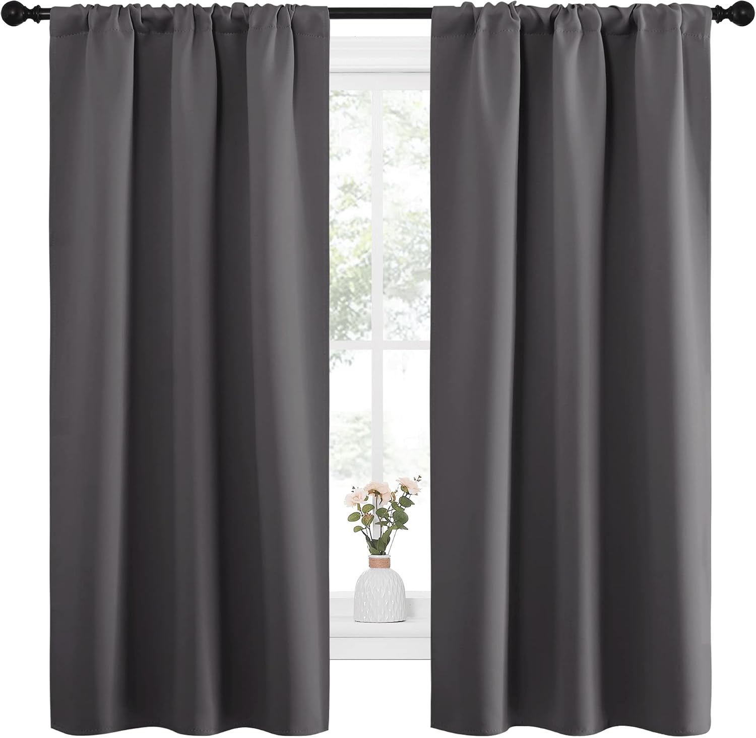 NICETOWN Grey Window Curtains for Bedroom - Home Decoration Thermal Insulated Rod Pocket Blackout Blinds & Drapes for Small Windows…