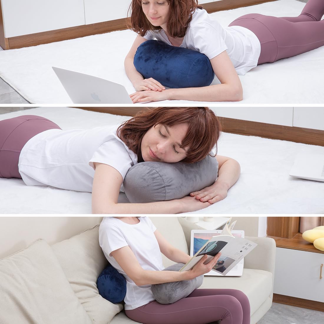 1Middleone 1 MIDDLE ONE Round Cylinder Bolster Pillow with Removable Velvet Cover, Tube Roll Cervical Pillow for Head, Neck, Back and Legs…