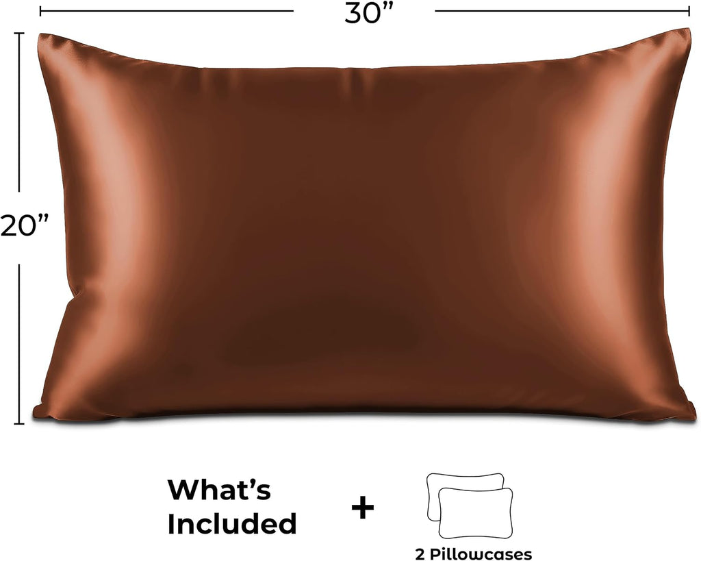 PureBedding Pure Bedding Satin Pillowcase 2 Pack - Queen Size (20"x30", Brown) - Silky Pillow Cases for Hair and Skin - Satin Pillow Covers…
