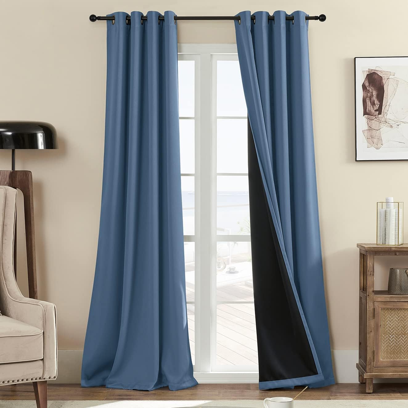Rutterllow 100% Blackout Curtain 84 Inch Length 2 Panels Set, Room Darkening Thermal Insulated Window Treatment for Bedroom, Noise Reductio…