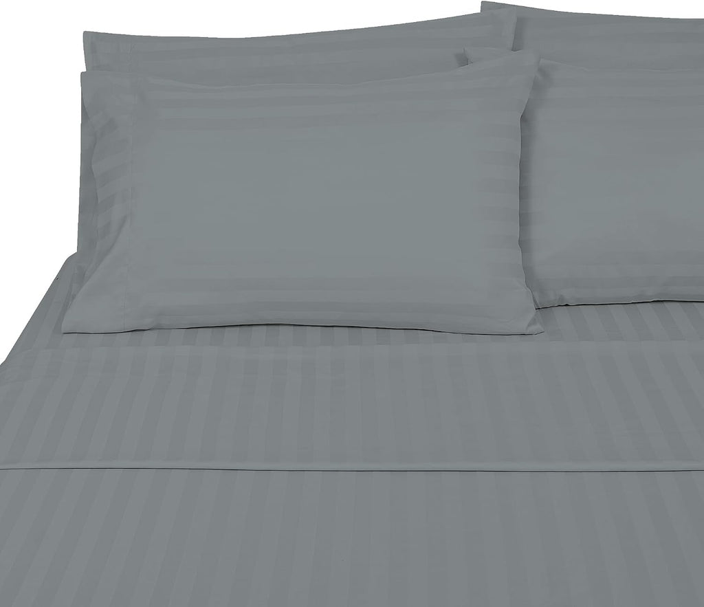 Royalelinens ROYALE LINENS 1500 Thread Count Sateen Dobby Stripe Poly/Cotton Sheet Set - 6 Piece King Bed Sheets - 1 Fitted, 1 Flat, 4 Pill…